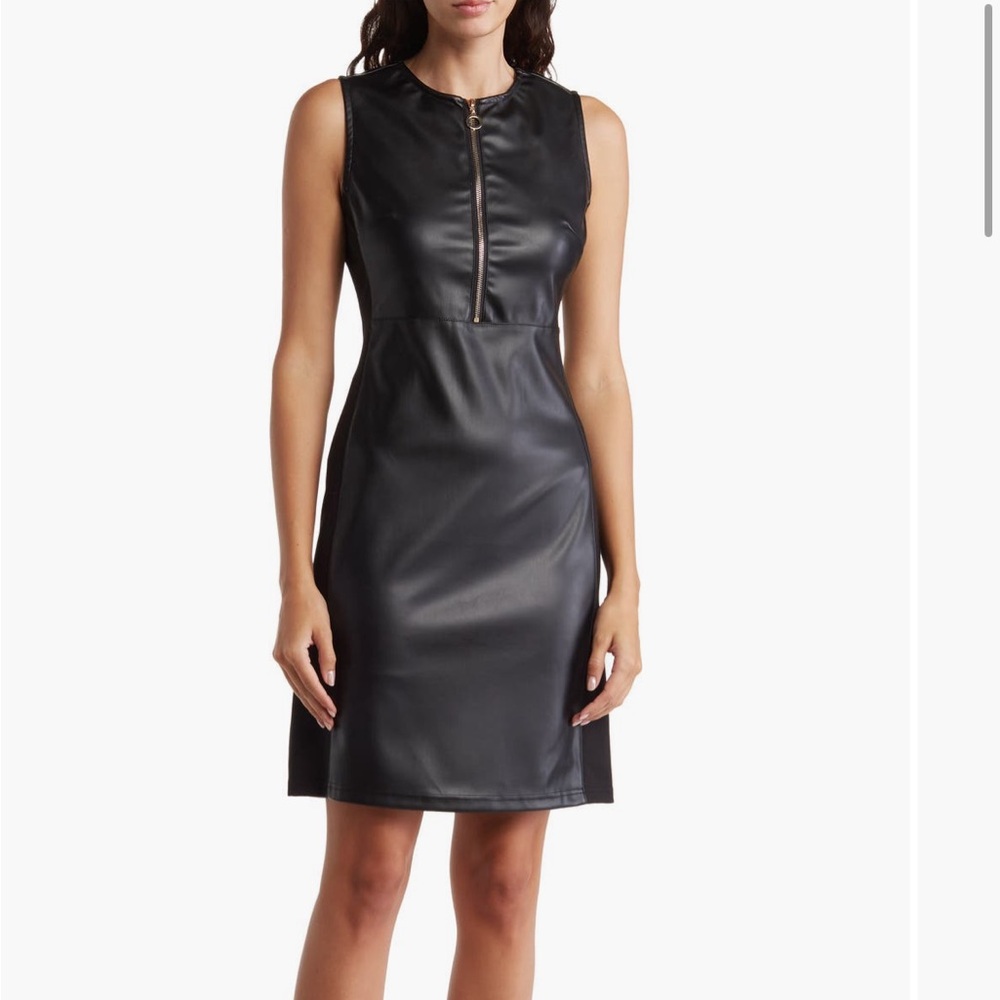 Sleeveless Vegan Leather Dress with Zipper Detail